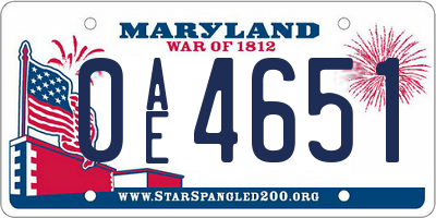 MD license plate 0AE4651