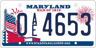 MD license plate 0AE4653