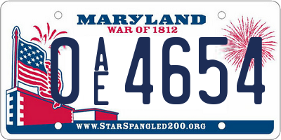 MD license plate 0AE4654