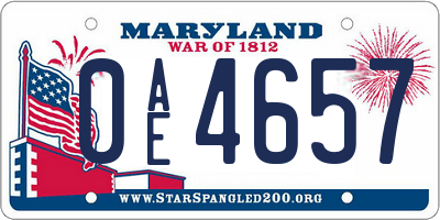 MD license plate 0AE4657