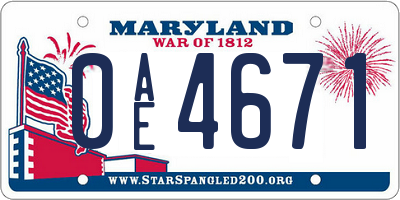 MD license plate 0AE4671