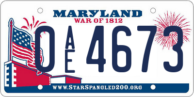 MD license plate 0AE4673