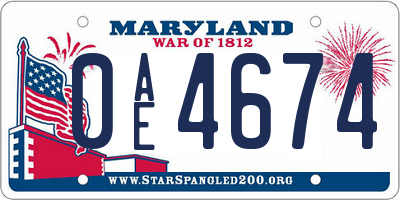 MD license plate 0AE4674
