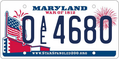 MD license plate 0AE4680