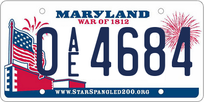 MD license plate 0AE4684