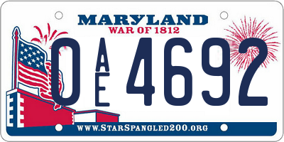 MD license plate 0AE4692