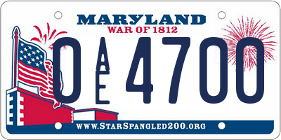 MD license plate 0AE4700