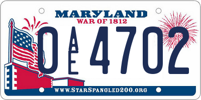 MD license plate 0AE4702