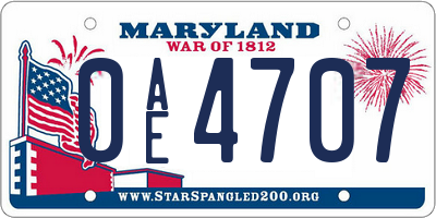 MD license plate 0AE4707