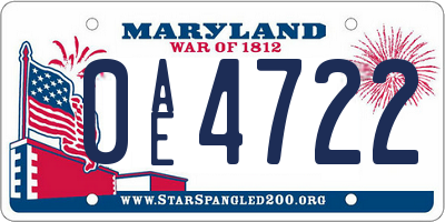 MD license plate 0AE4722