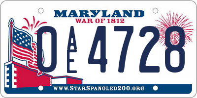 MD license plate 0AE4728