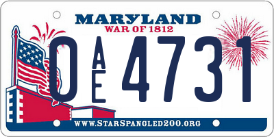 MD license plate 0AE4731