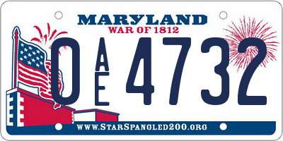 MD license plate 0AE4732