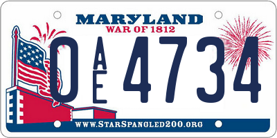 MD license plate 0AE4734