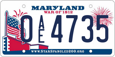 MD license plate 0AE4735
