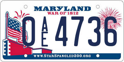 MD license plate 0AE4736