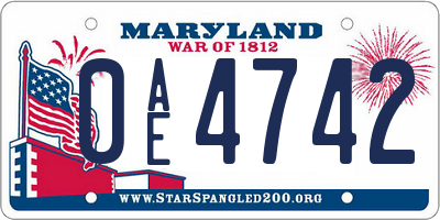 MD license plate 0AE4742