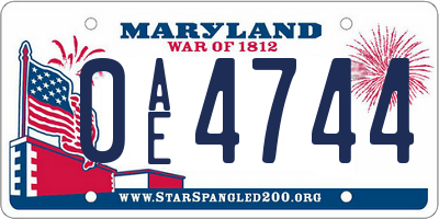 MD license plate 0AE4744