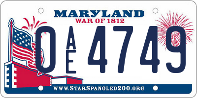 MD license plate 0AE4749