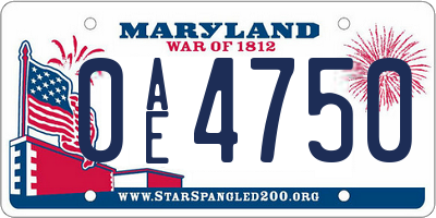 MD license plate 0AE4750