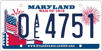 MD license plate 0AE4751