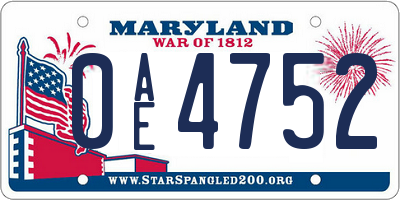 MD license plate 0AE4752