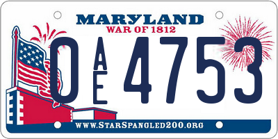 MD license plate 0AE4753