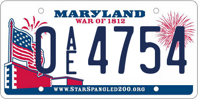 MD license plate 0AE4754