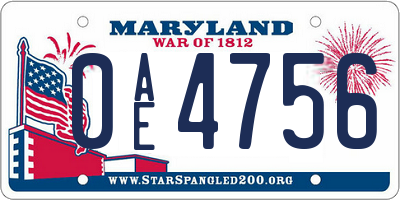 MD license plate 0AE4756