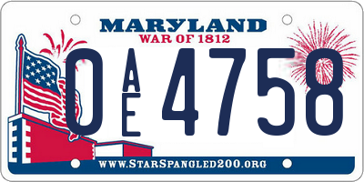 MD license plate 0AE4758