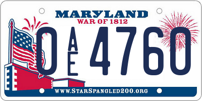 MD license plate 0AE4760