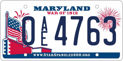 MD license plate 0AE4763