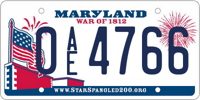MD license plate 0AE4766