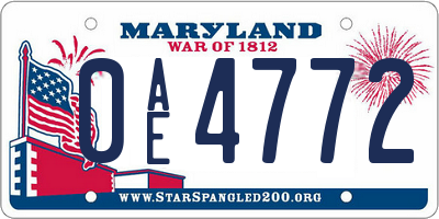 MD license plate 0AE4772