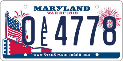 MD license plate 0AE4778