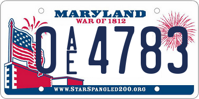 MD license plate 0AE4783