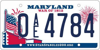 MD license plate 0AE4784