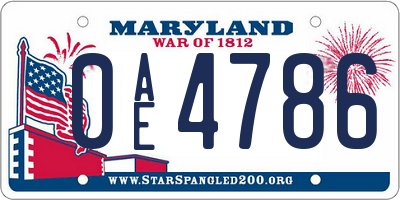 MD license plate 0AE4786