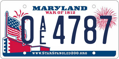 MD license plate 0AE4787