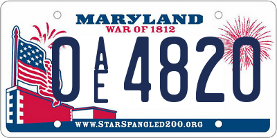 MD license plate 0AE4820