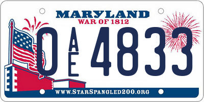 MD license plate 0AE4833