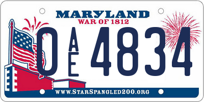 MD license plate 0AE4834