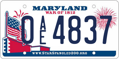 MD license plate 0AE4837