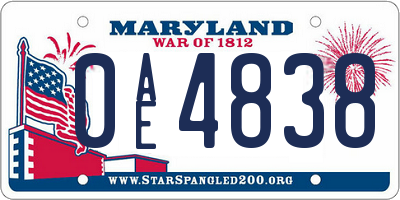 MD license plate 0AE4838