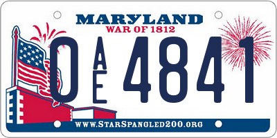 MD license plate 0AE4841