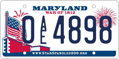 MD license plate 0AE4898