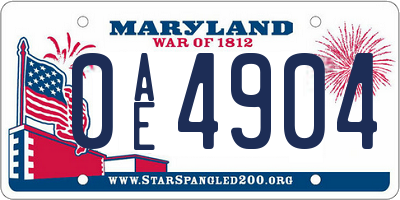 MD license plate 0AE4904