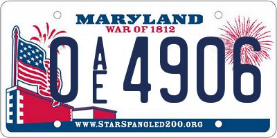 MD license plate 0AE4906