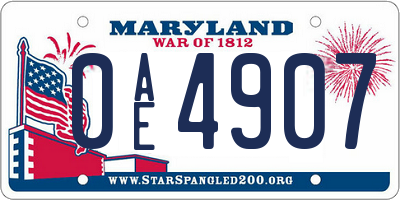 MD license plate 0AE4907