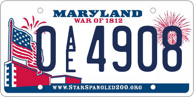 MD license plate 0AE4908